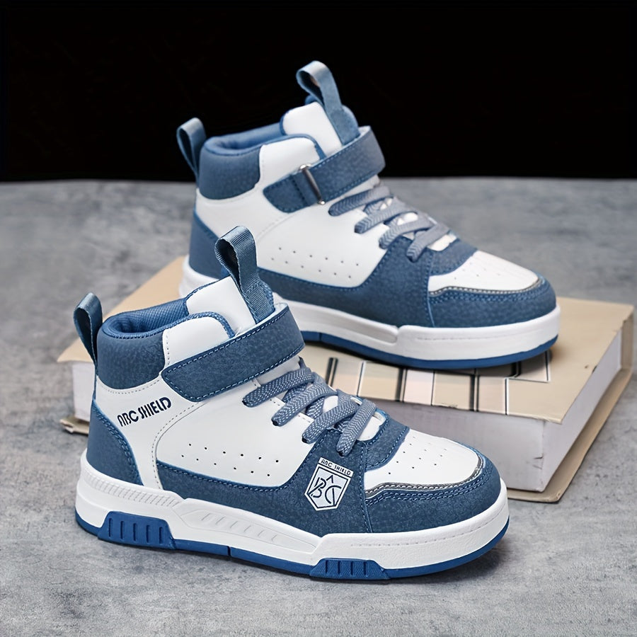Kids High-Top Sneakers Fall Winter Casual Sports Shoes with Laces and Hook-and-Loop Fastener