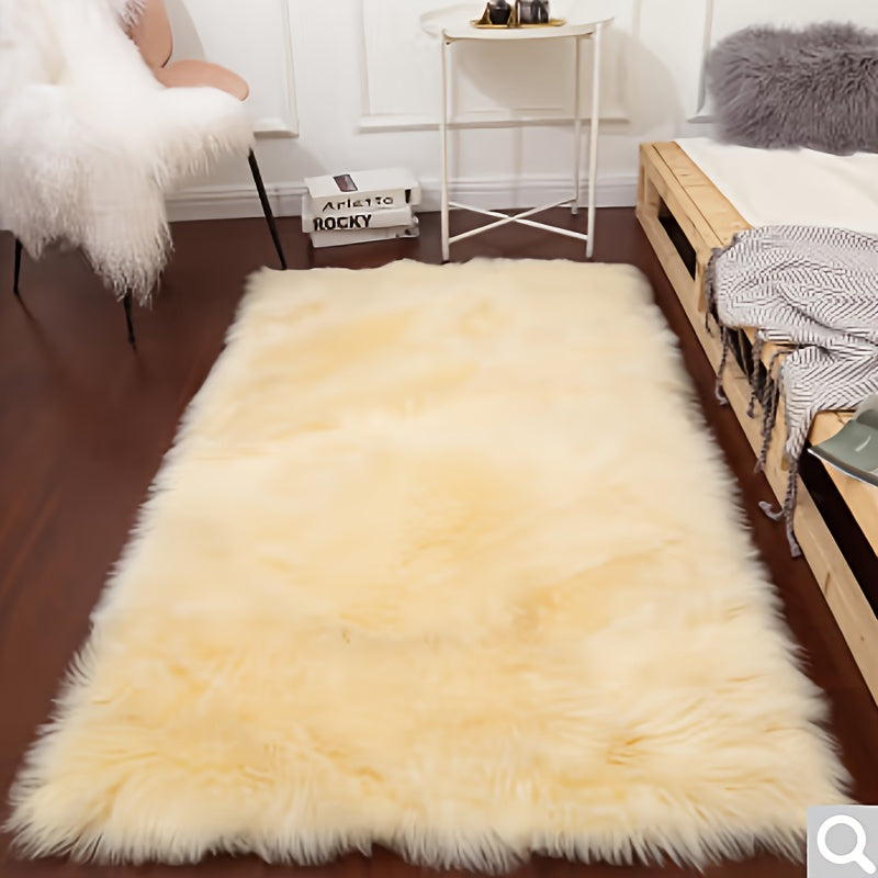 White Faux Sheepskin Rug, Plush Carpet for Living Room and Bedroom