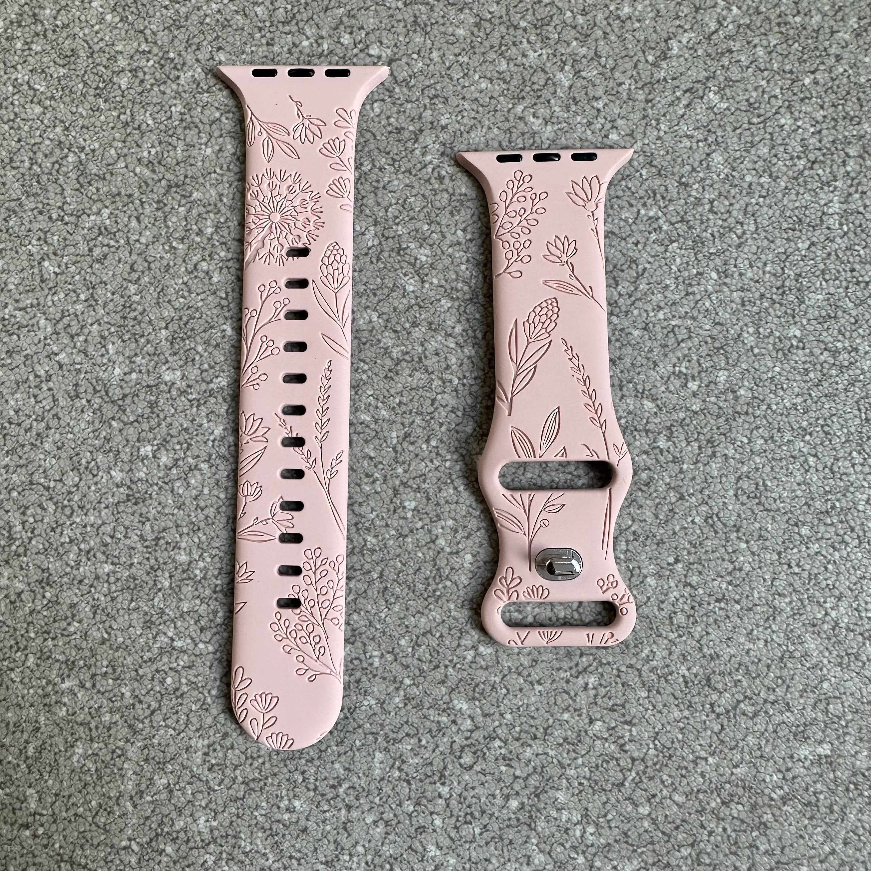 Elegant Floral Silicone Watch Band for Apple Watch Series SE/8/7/6/5/4/3/2/1 Adjustable Skin-Friendly Blue Clasp