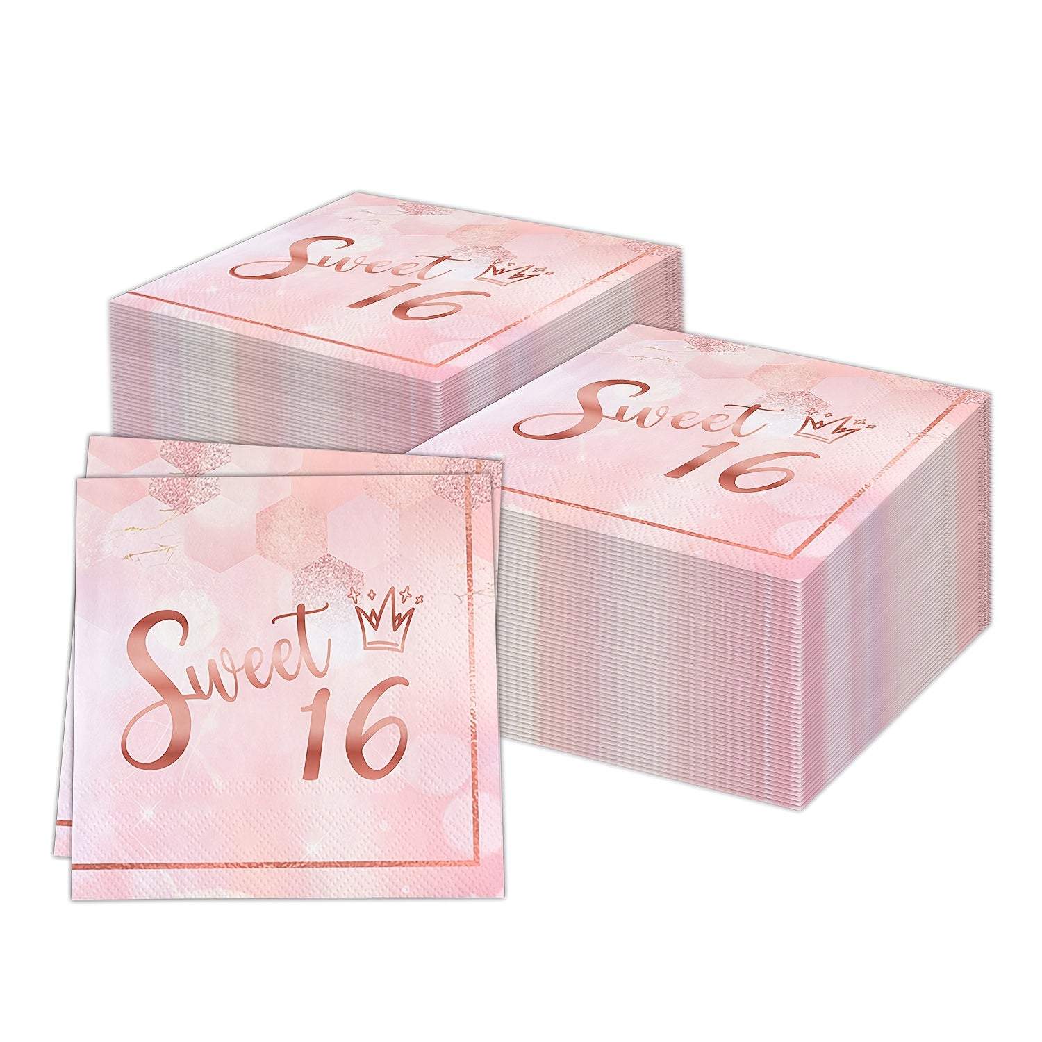 20-Pack Rose Gold 16th Birthday Napkins 2-Ply Multifold Disposable Party Supplies