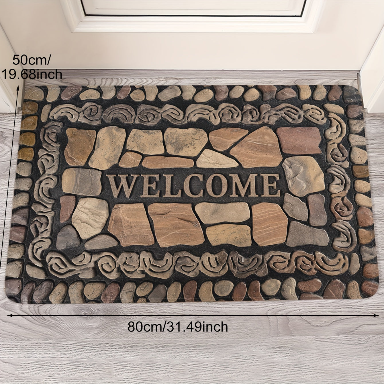 Pebble Print Doormat ichki va tashqi foydalanish uchun, sirpanmaydigan, dog'ga chidamli polyester mato