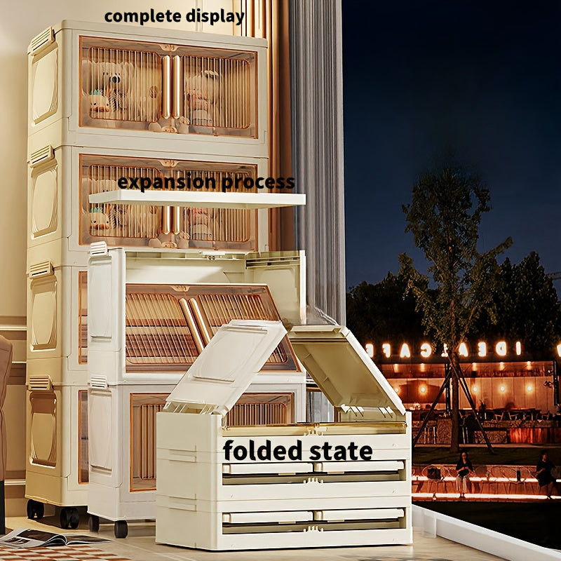 Armario de almacenamiento de plástico rectangular con ruedas, cierre magnético impermeable para ropa y accesorios de exterior