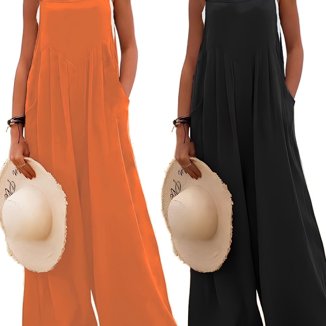 Костюм-комбинезон для женщин больших размеров на лето без рукавов с карманами