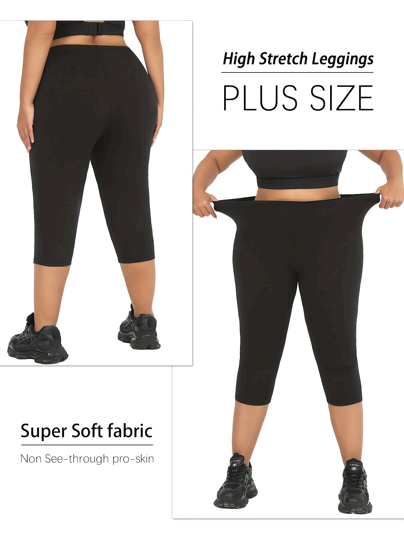 Plus Size Women's Slim Soft Capri Leggings Gray High Stretch Yoga