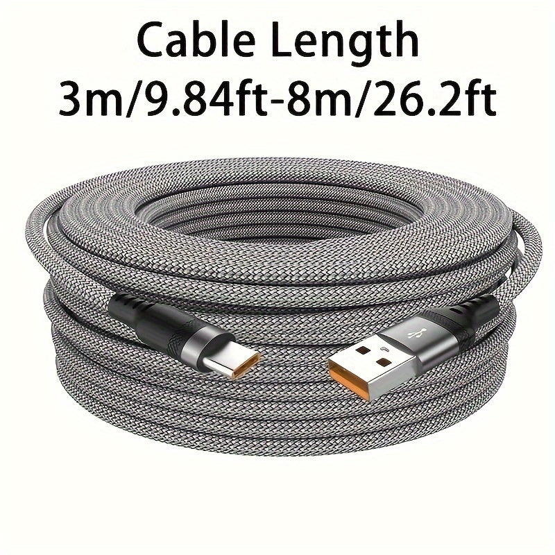 Fabric Flat USB-C Charging Cable 66W 6A Quick Charge for Smartphones and Devices