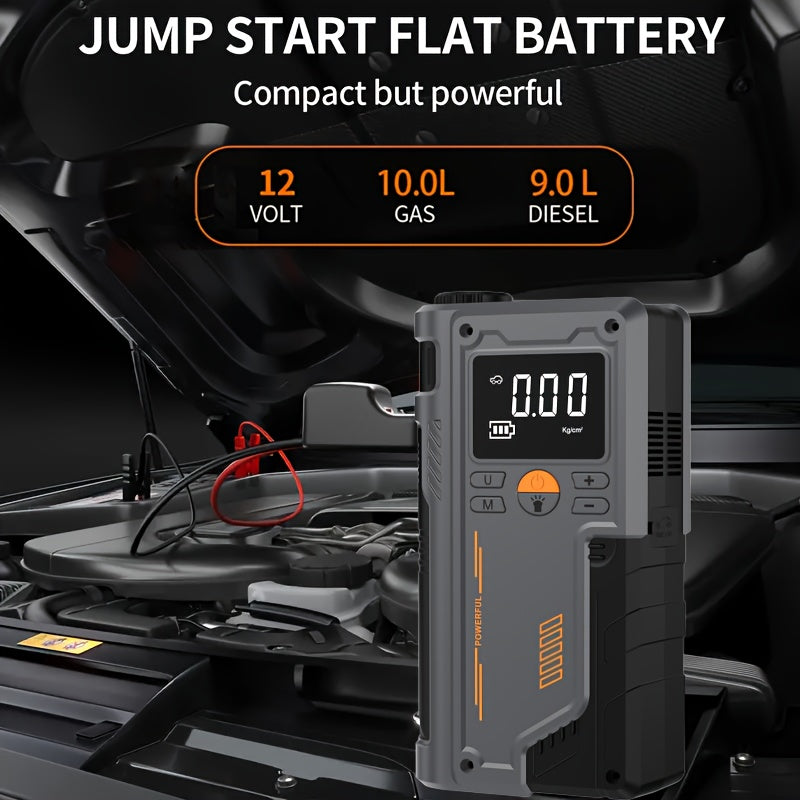 8000mAh Jump Starter Pack with 5-in-1 Charger Inflator Compressor Flashlight for Gasoline and Diesel Vehicles