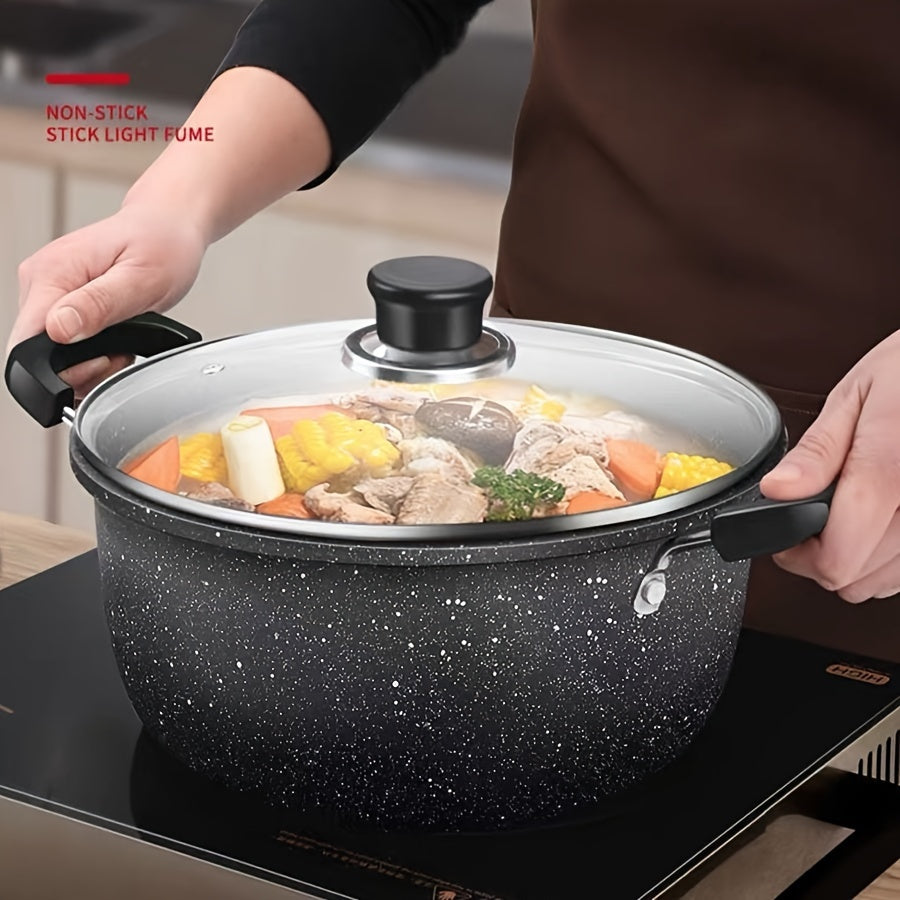 Large Capacity Cast Iron Soup Pot with Non-Stick Coating and Lid
