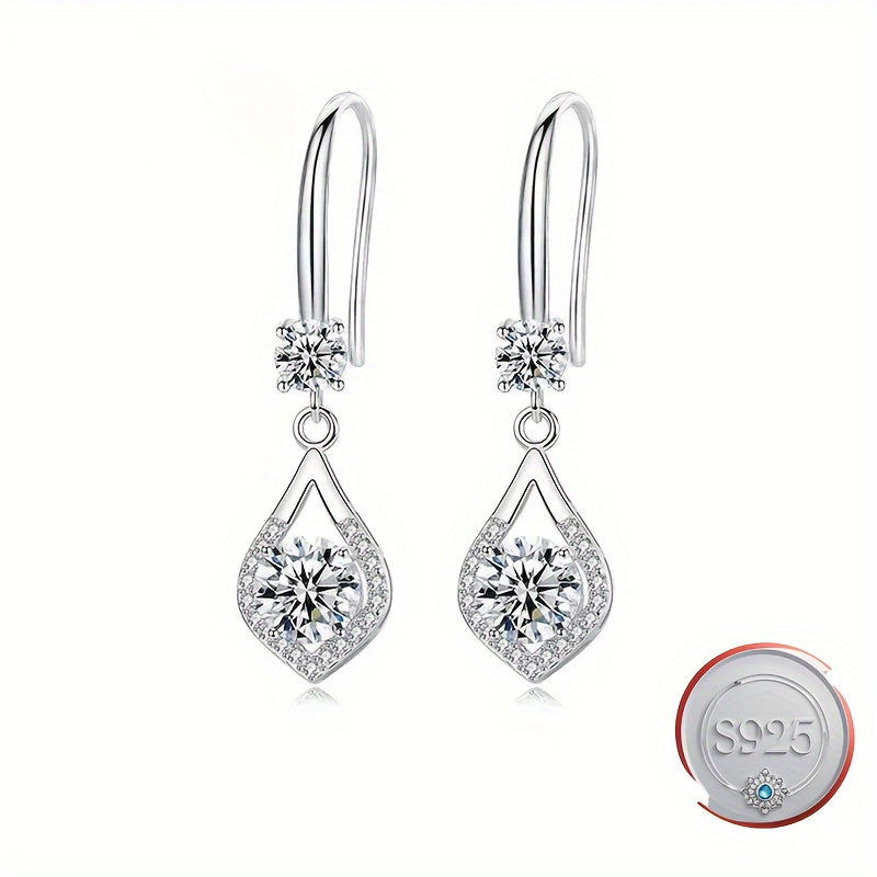 Sterling Silver Dangle Earrings with Cubic Zirconia Teardrop for Women