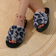 Women’s Leopard Print Plush Slippers with EVA Sole Indoor Outdoor Reliable Grip