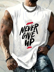 Men's Plus Size Tank Top Black with White Red "Never Give Up" Motivational Gym Basketball Sleeveless