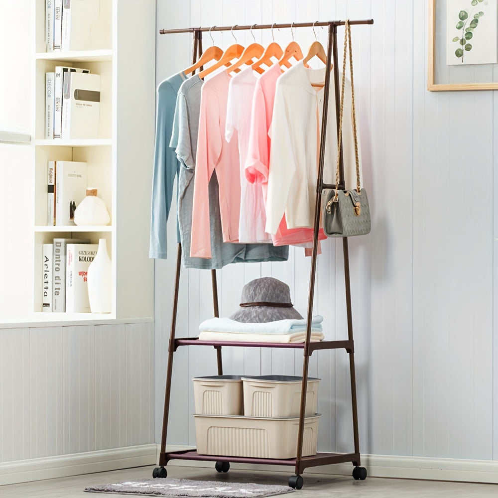 Metal Clothing Rack with Wheels Multi-Layer Organizer for Hanging Clothes and Coats