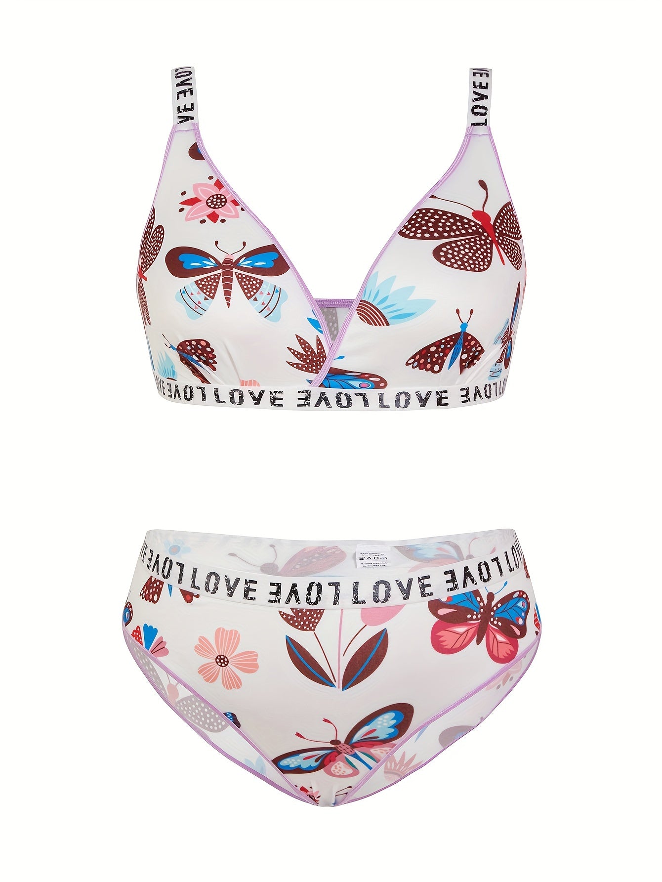 Plus Size Sexy Lingerie Set Butterfly Print Wirefree Bra and Panty