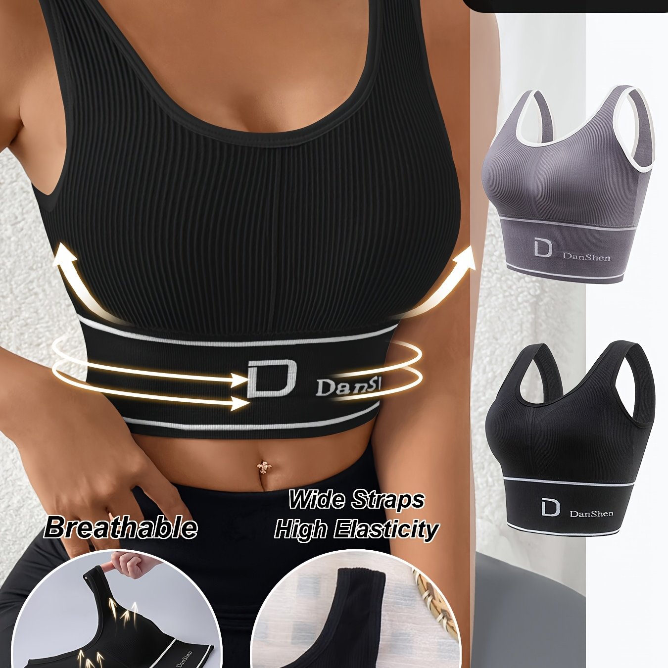 Women's Plus Size Padded Sports Bras No Underwire High-Impact Yoga Running Black Grey