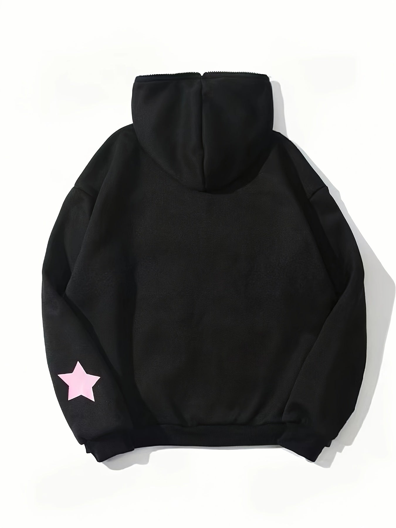 Tween Girls Fleece-Lined Hoodie Jacket with Star and Letter Print for Outdoor Casual Wear
