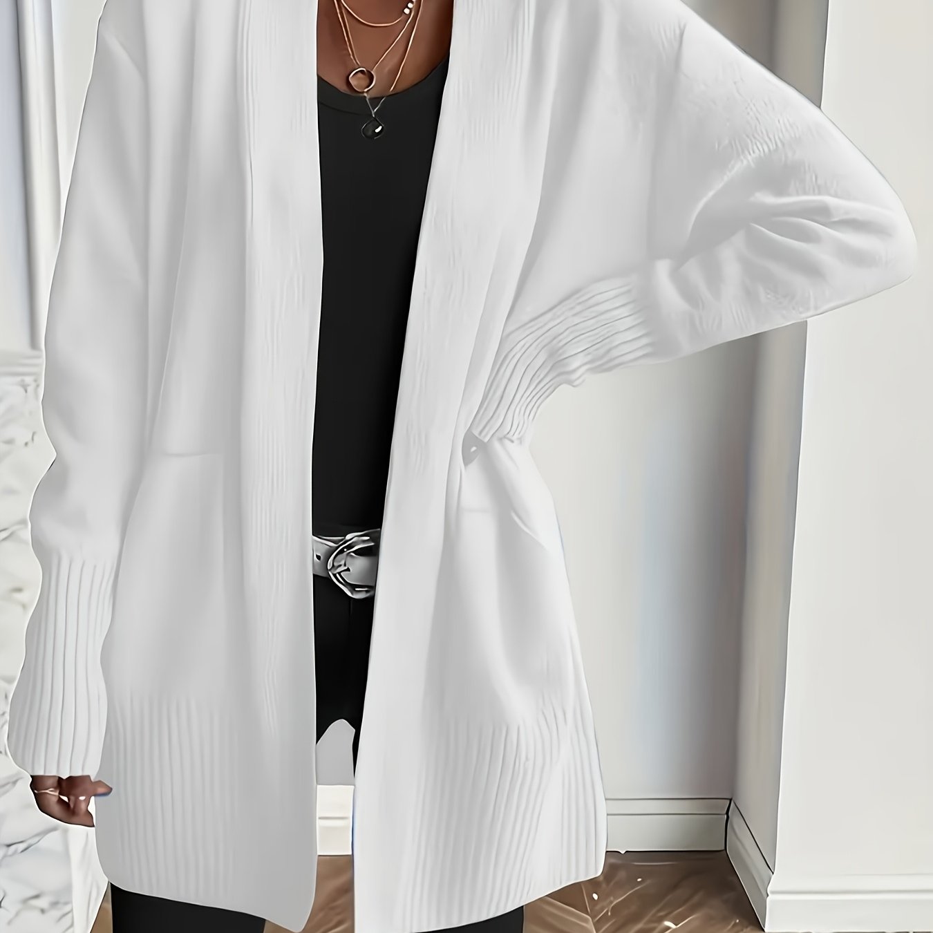 Women's Purple Knit Cardigan Open Front Sweater Long Sleeves