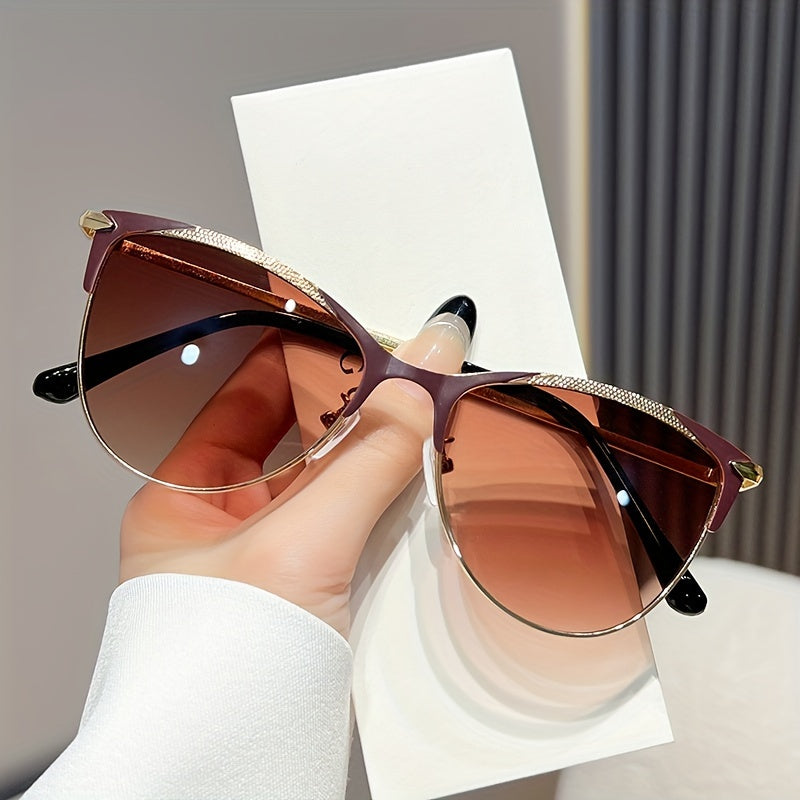 Round Cat Eye Glasses for Men and Women Metal Frame Decorative Eyeglasses