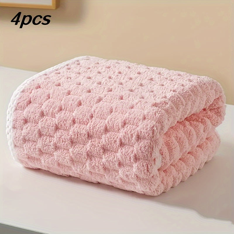 4pc Waffle Weave Towel Set Microfiber Quick-Dry Soft Durable Geometric Pattern