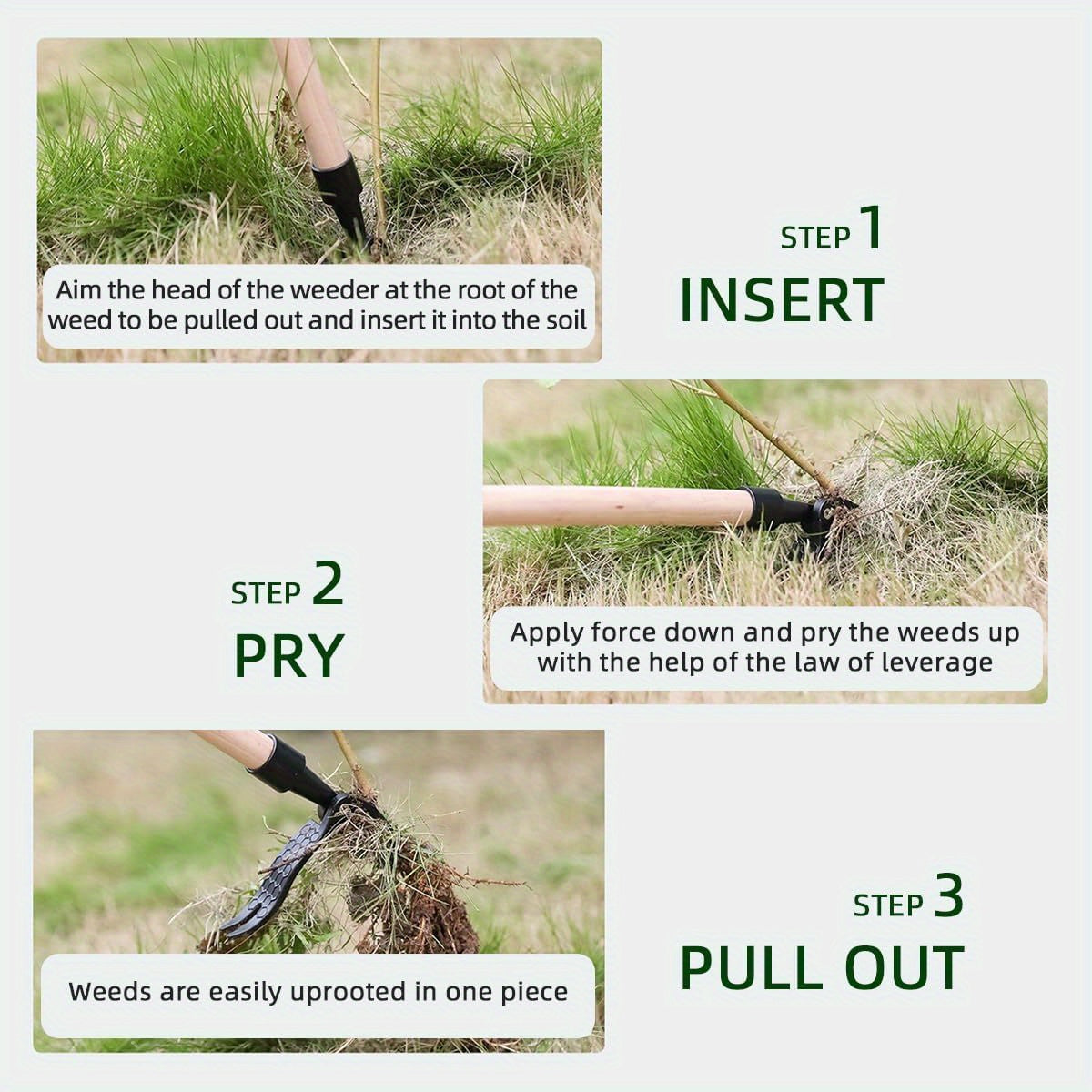 Black Ergonomic Garden Weeding Tool with Aluminum Handle and 4-Prong Claws