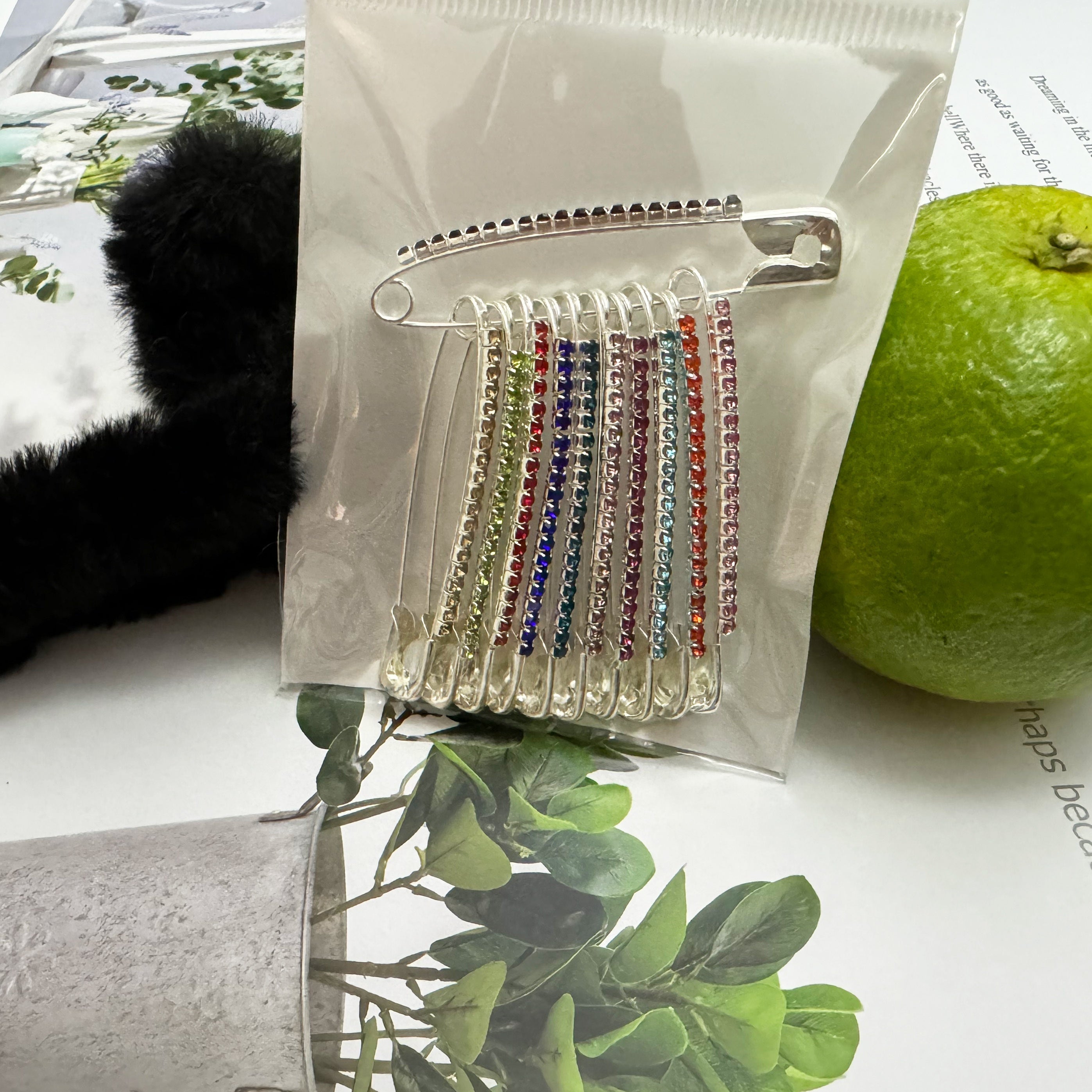 Set of 11 Colorful Rhinestone Brooches Pins for Women Sweaters Scarves Hats Jewelry