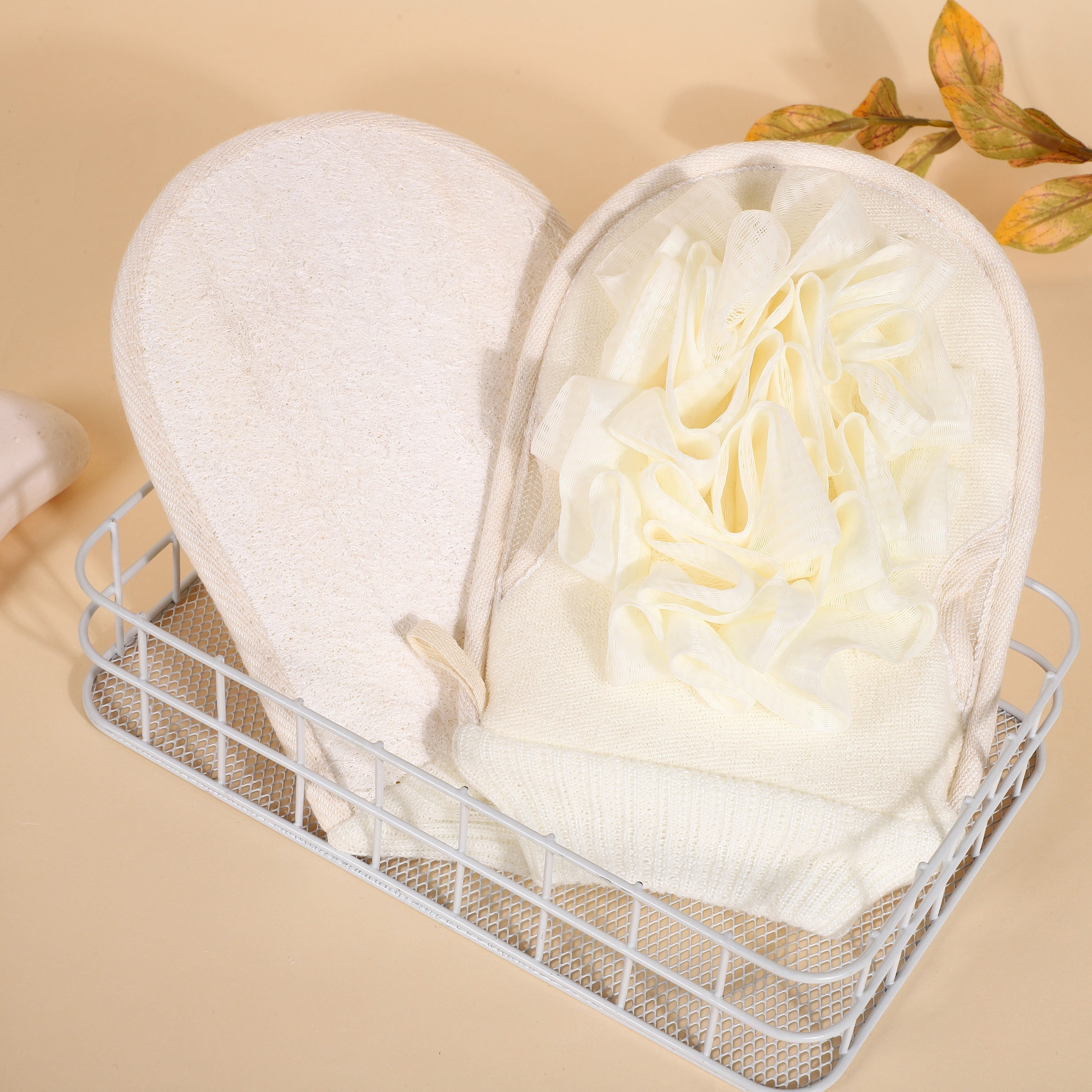 Guante exfoliante de doble cara para hombres y mujeres con puño fruncido para cuidado de la piel en la ducha