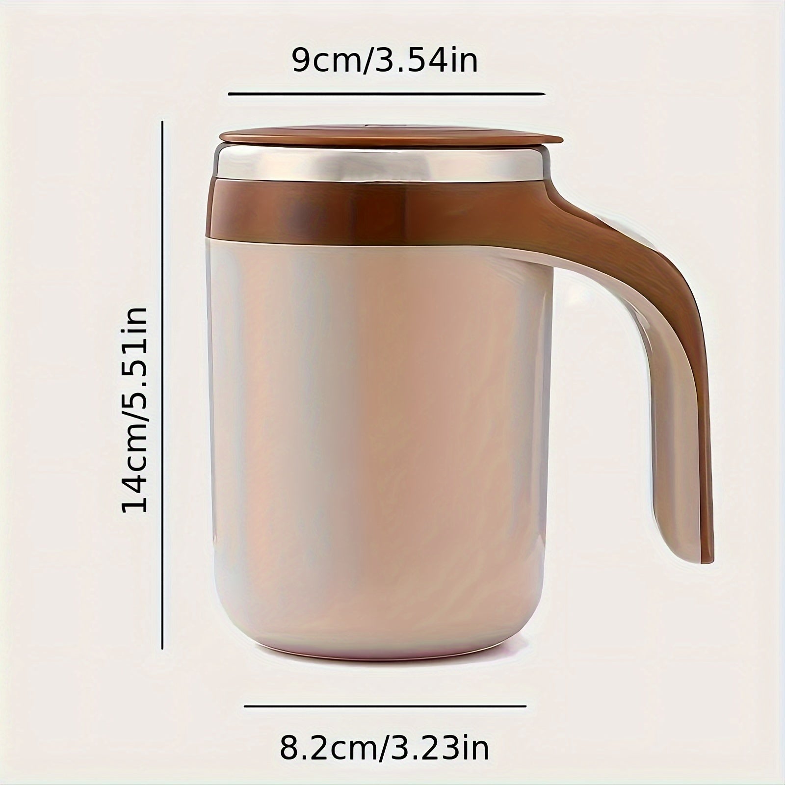 Stainless Steel Self-Stirring Coffee Mug with Wooden Handle Reusable Battery-Powered 8.99cm H x 14.0cm W