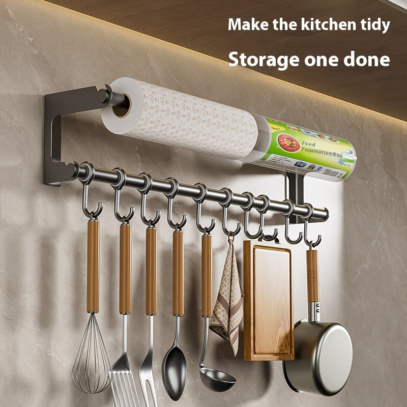 Stainless Steel Wall-Mounted Kitchen Organizer with Tissue Holder and Hooks