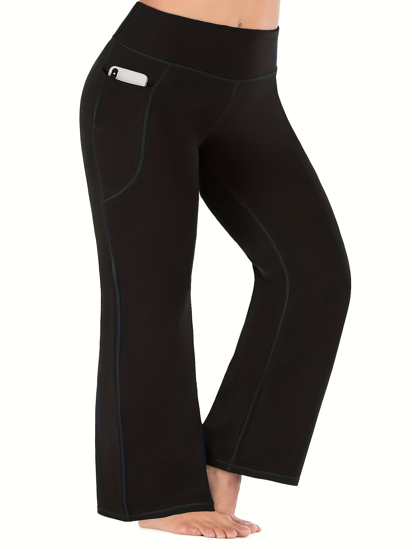 Женские брюки большого размера с широкими штанинами, с высокой талией и карманами