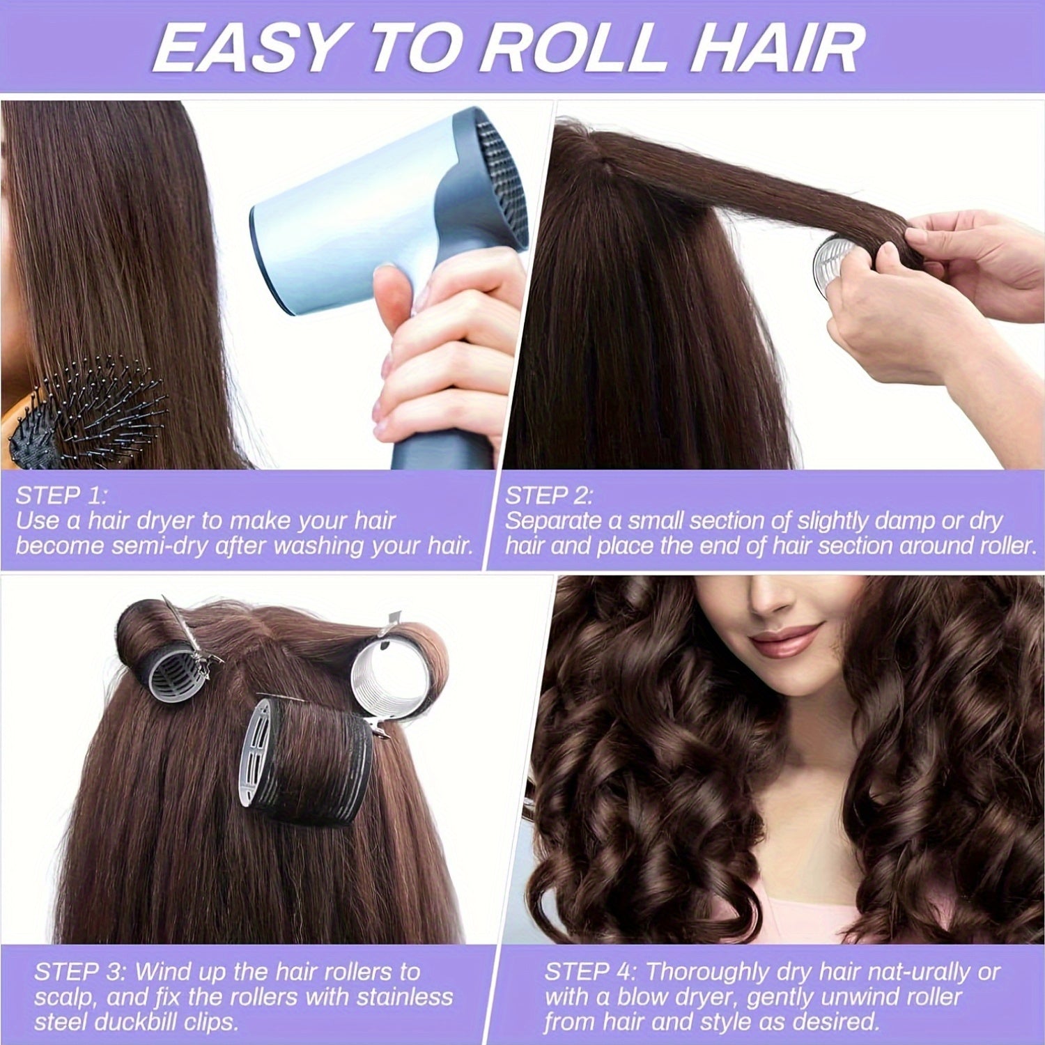 26-Piece Large Hair Roller Set with Self-Clipping Curlers and Clips for DIY Styling