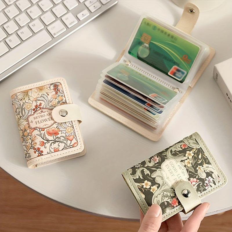 Ayollar uchun tugmachali kredit karta ushlagichi, katta sig'im, astarli, tozalash oson, tasodifiy uslub.