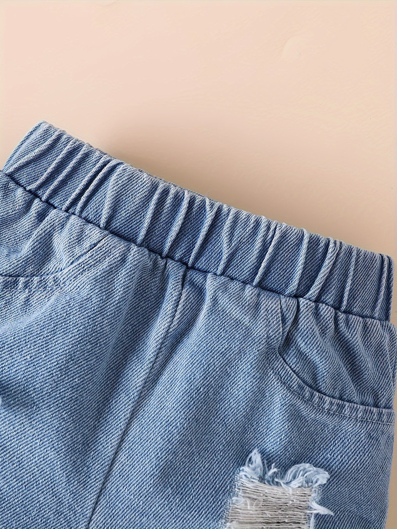 Kichkina qizlar uchun yozgi kundalik kiyimlar uchun Baby Waffle Top va Denim Shorts to'plami