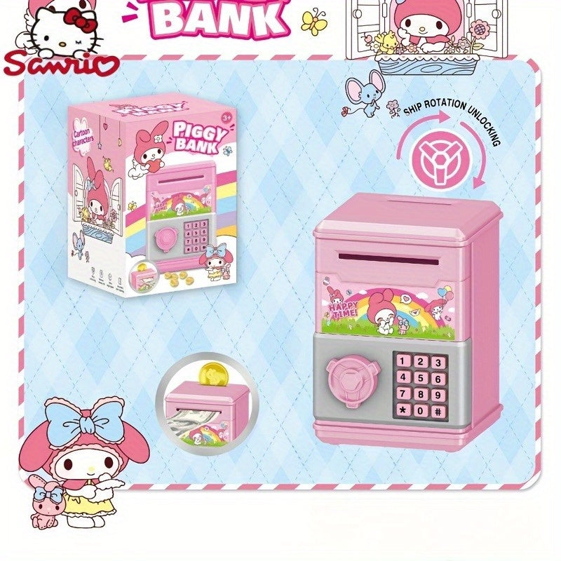 Mini Password Coin Bank for Kids with Cartoon Curly Melody, Self-Aware Lock, Plastic, White Red Purple