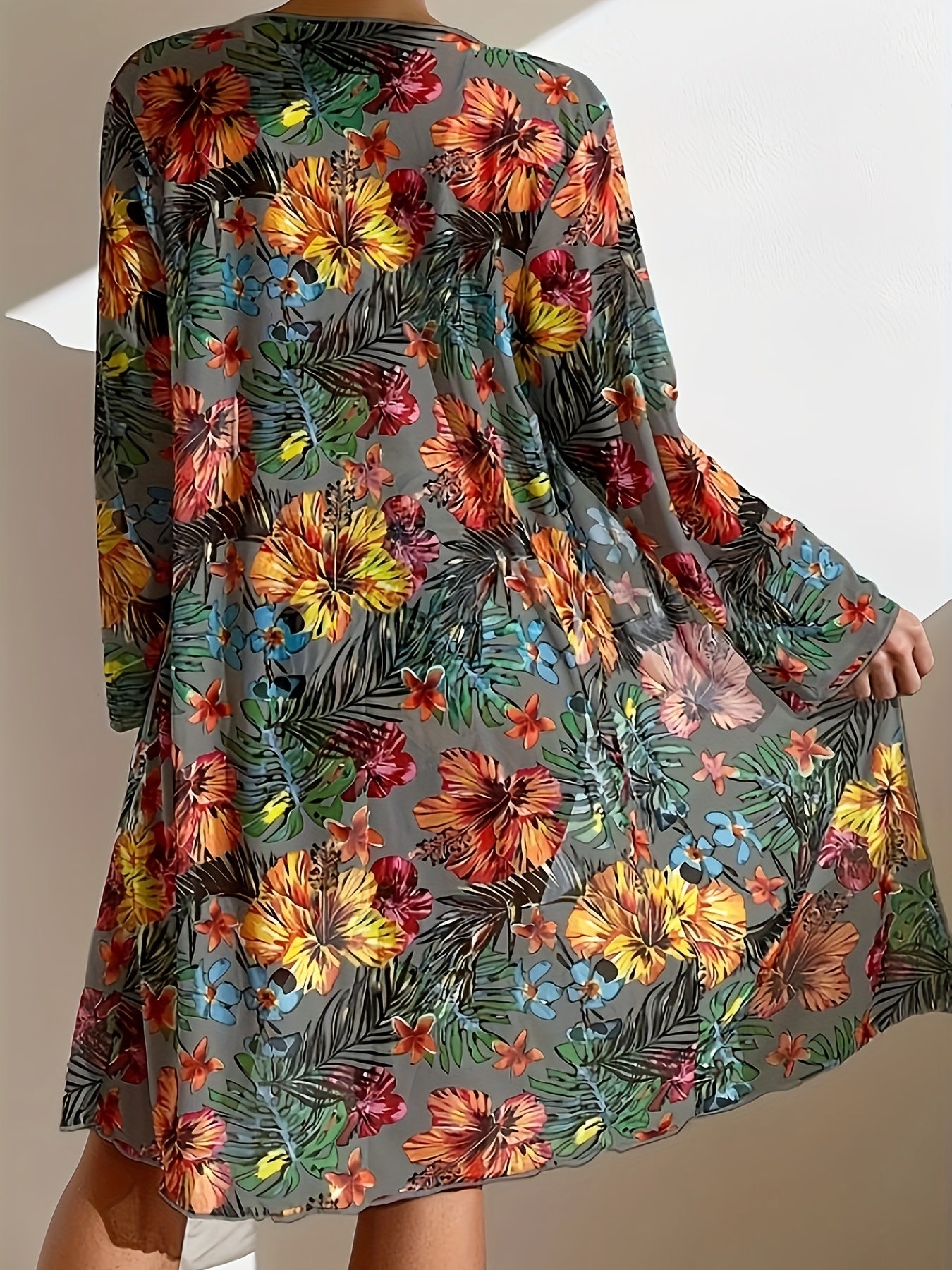 Women's Floral V-Neck Bikini Swimsuit with Bow, High Stretch Polyester Fabric