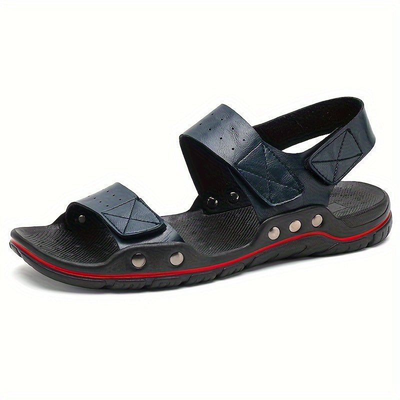 Men's Plus Size Solid Color PU Sandals with Hook-and-Loop Closure Rubber Sole