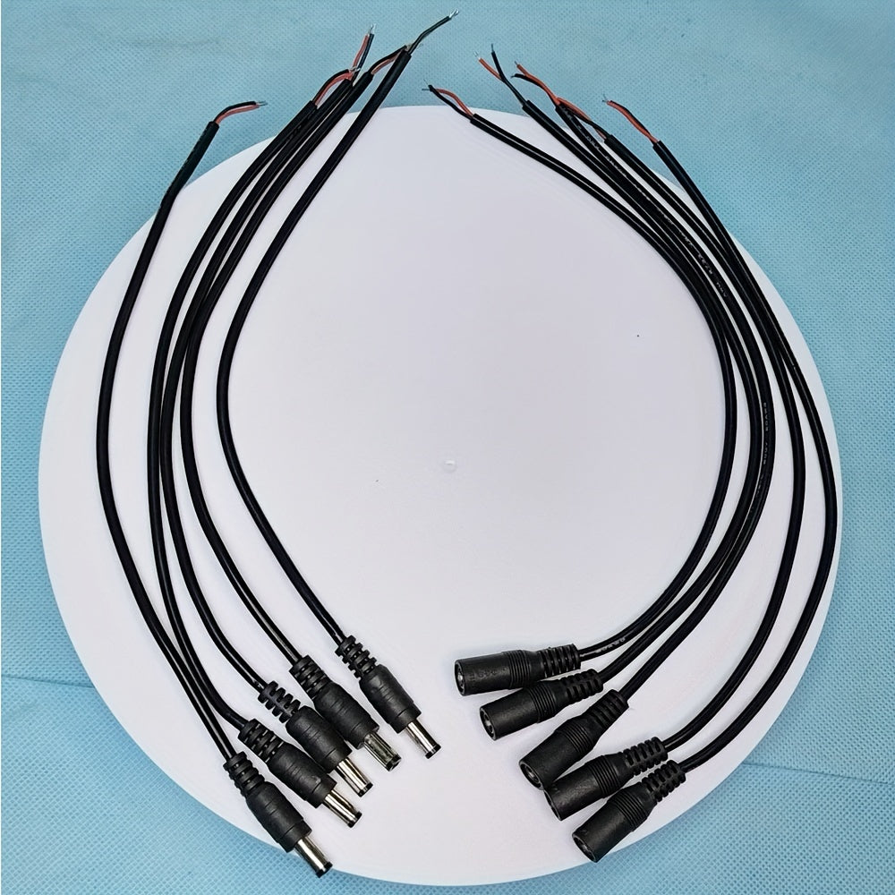 5 pares de conectores de enchufe de corriente continua macho y hembra de 12V 5.5x2.1mm con cables negros