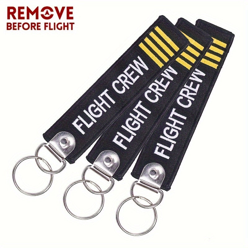 Embroidered Remove Before Flight Keychains Set of 3 for Luggage and Crew