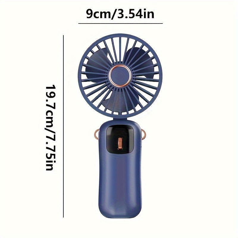 Handheld Fan with Phone Holder, Portable LED Display, Foldable, Adjustable Speeds