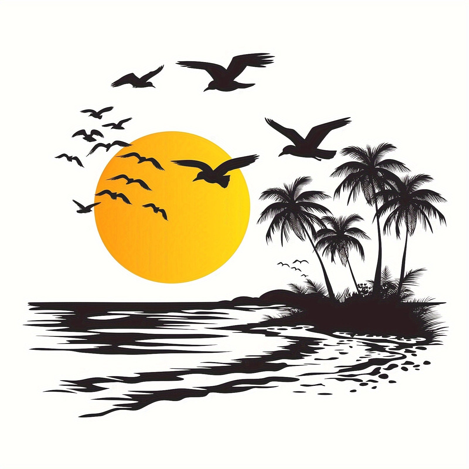 Removable Vinyl Wall Decal Tropical Sunset Scene with Palm Trees and Birds for Living Room Bedroom