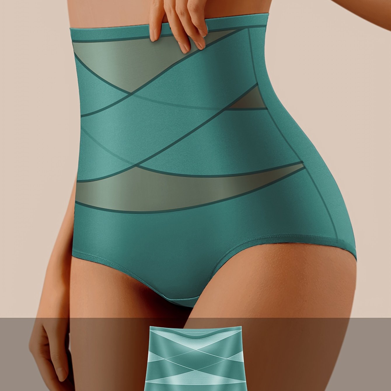Women's High-Waist Shapewear Panties Teal Breathable Nylon Spandex Tummy Control
