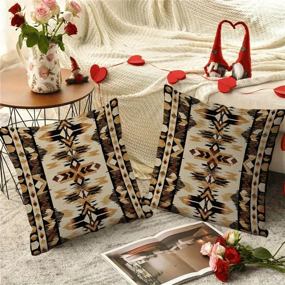 Set of 2 Native American-Inspired Flannel Pillow Covers 45.72cm Zippered Cushion Cases for Couch Bed Car