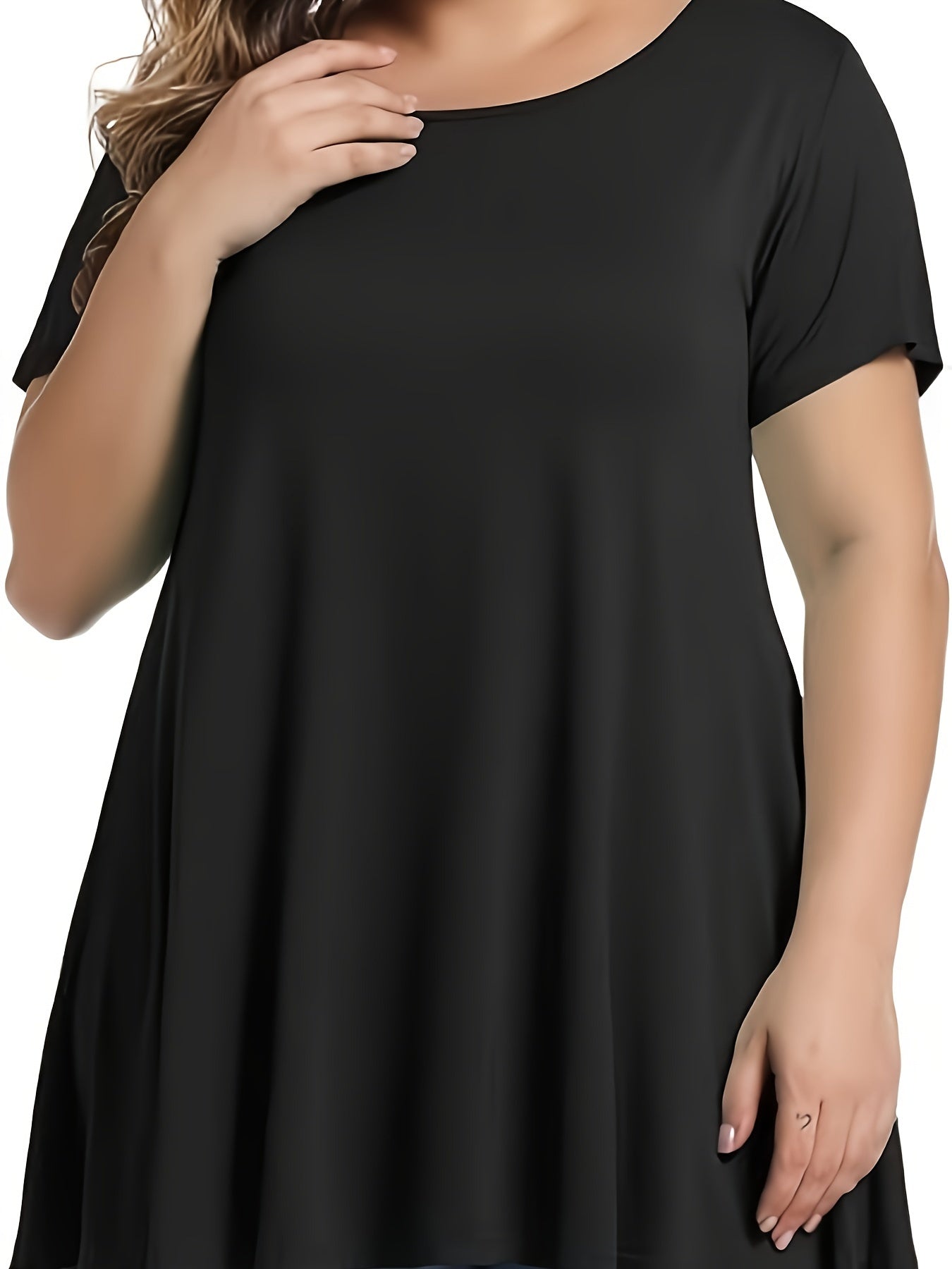 Women's Plus Size Ruffle Hem Crew Neck Short Sleeve Top