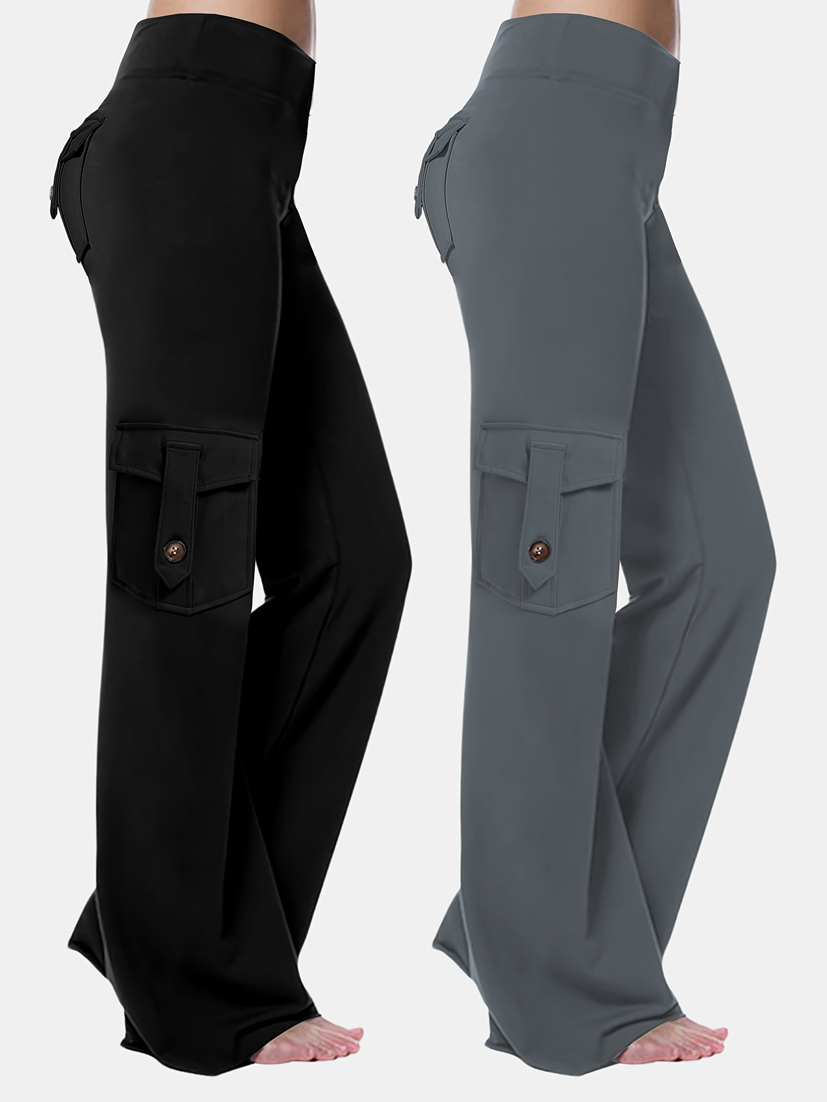 Plus Size Women's Skinny Wide Leg Pants with Pockets Moisture Wicking