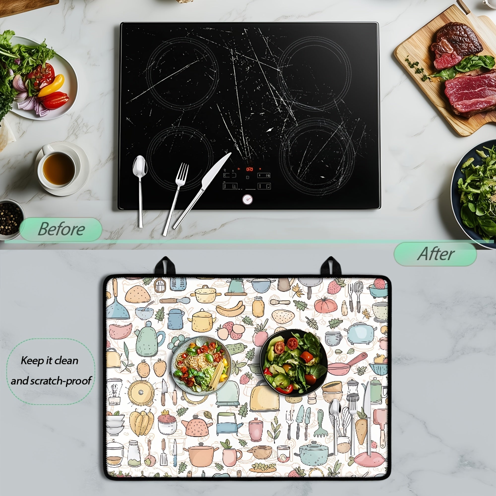 Patterned Cartoon Kitchen Stove Cover Heat-Resistant Non-Slip for Glass Ceramic and Electric Stoves