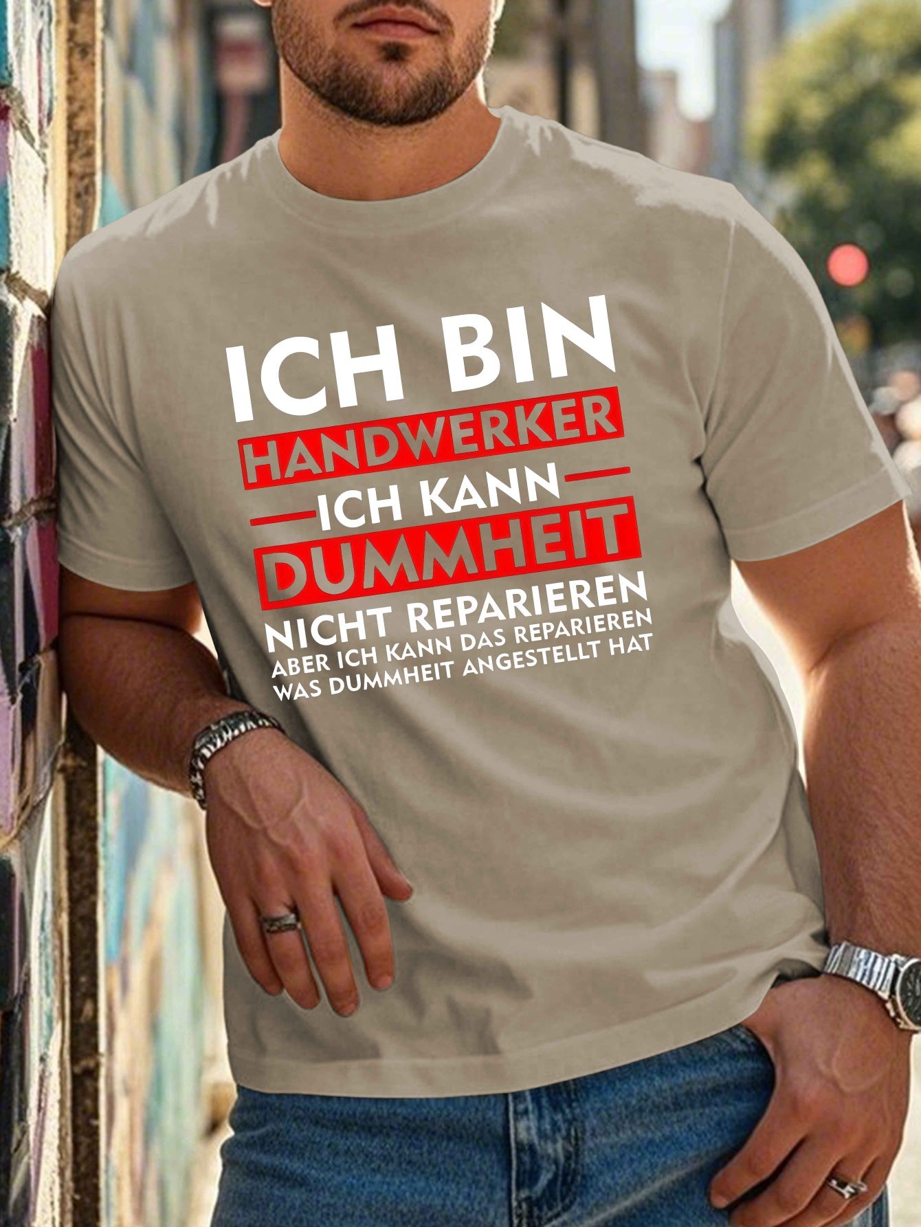 Camiseta de poliéster para hombre talla grande con cita alemana humorística, cuello redondo, verano casual