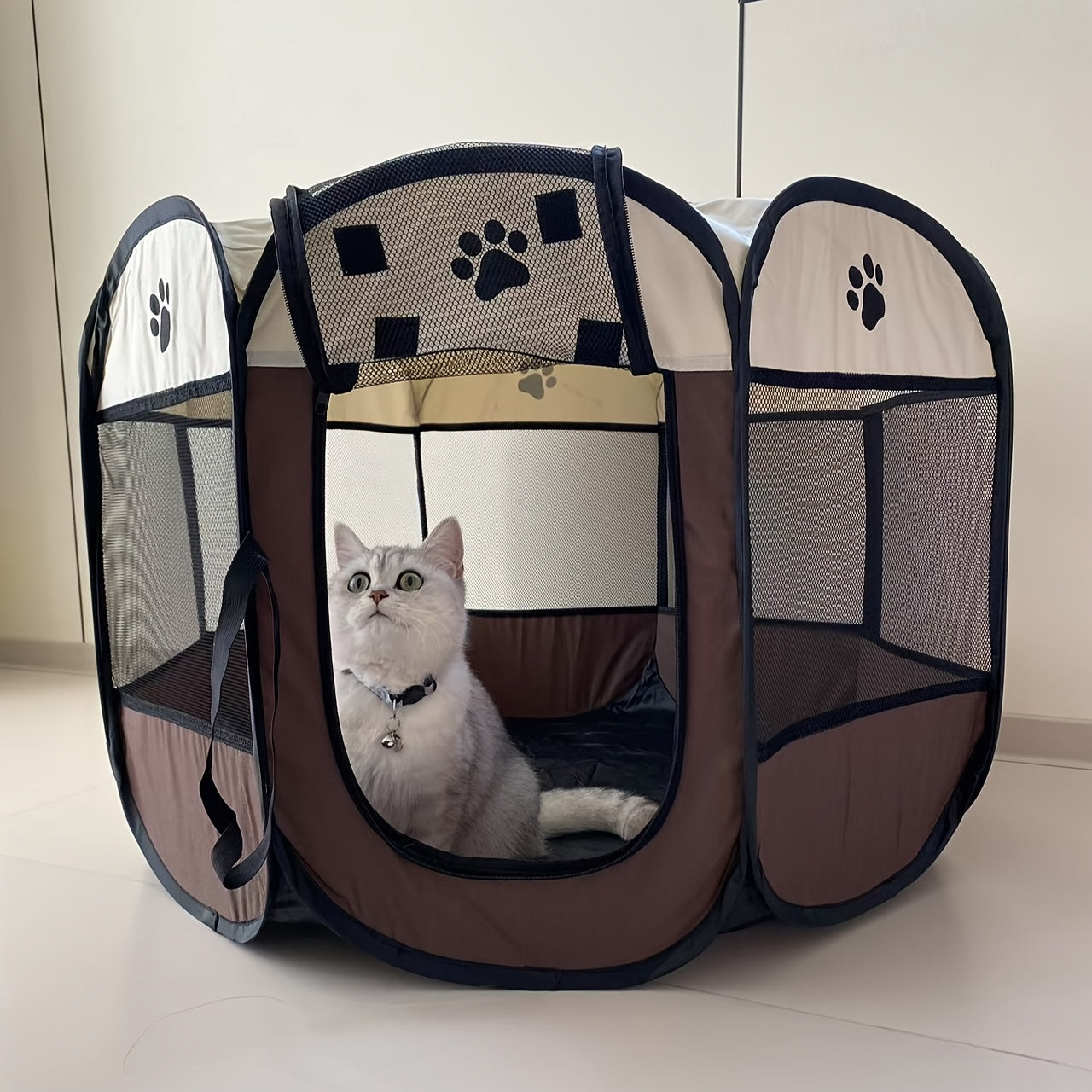 Eight-Sided Foldable Pet Cage for Dogs and Cats Made of Durable Oxford Cloth