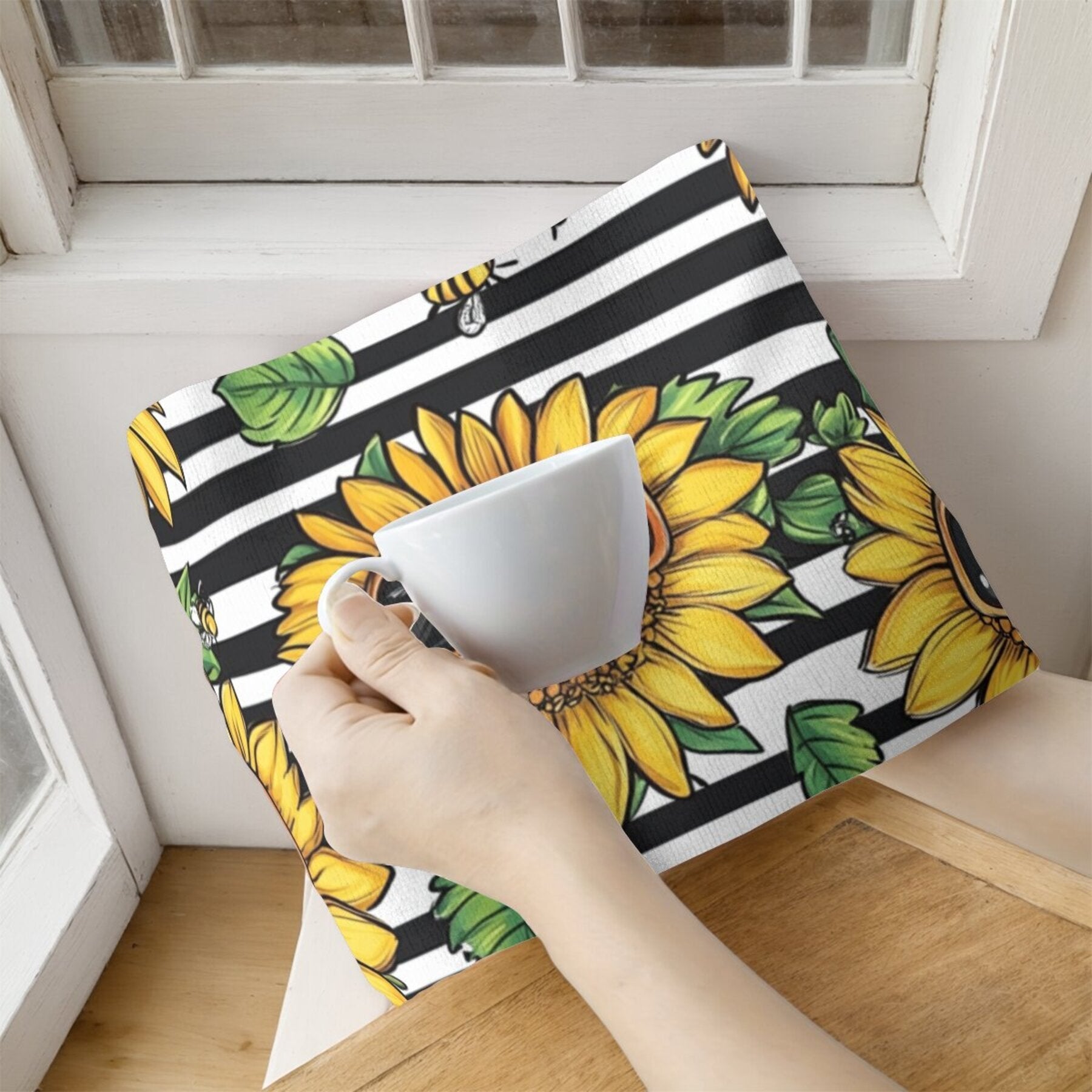 Sunflower Pattern Dish Cloths Set, Woven Polyester Kitchen Towels, Hand Wash