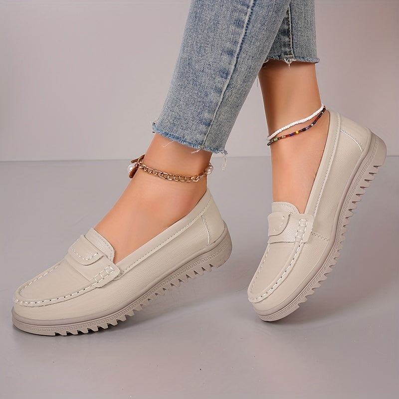 Women'S Black And Beige Slip-On Loafers Non-Slip Flat Shoes Fashionable