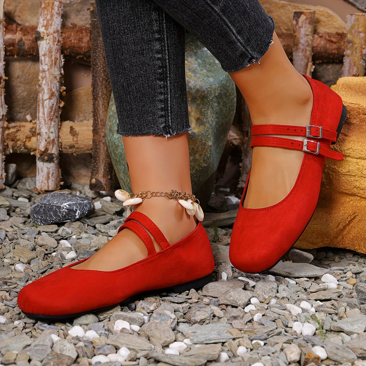 Women's Leopard Print Flats with Mary Jane Strap and Flat Sole