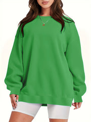 Women's Loose Cotton Long Sleeve Hoodie Round Neck Solid Color Pullover
