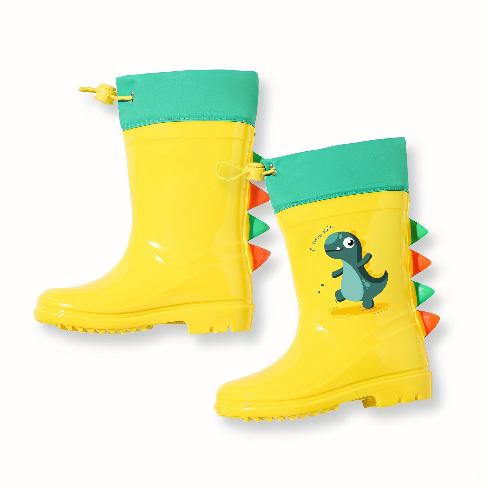 Kids' Dinosaur Rain Boots Waterproof Anti-Slip Mid-Calf Blue PVC Shoes for Ages 1-8