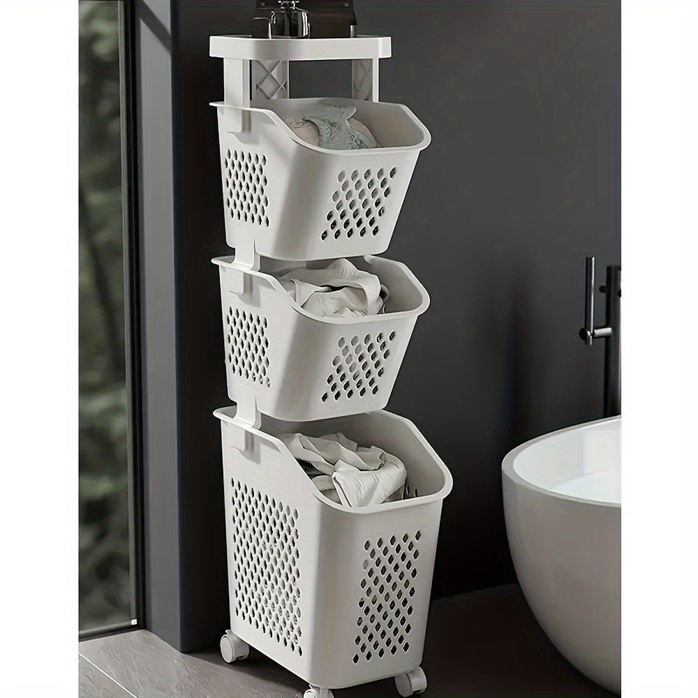 Multi-Functional 3-Tier Laundry Hamper on Wheels for Bathroom Bedroom Balcony